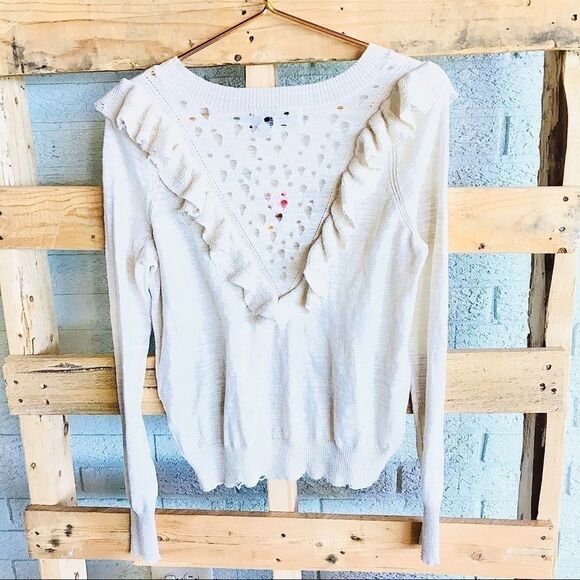Wildfox Rare Flower Child Ruffle Cream Sweater - Picture 4 of 5